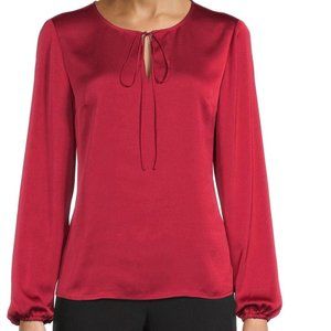 Kasper Women's Tie Neck Pullover Blouse Fire Red, New With Tags